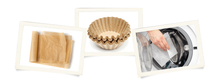 Household embroidery stabilizer substitutes including wax paper, coffee filters, and dryer sheets.