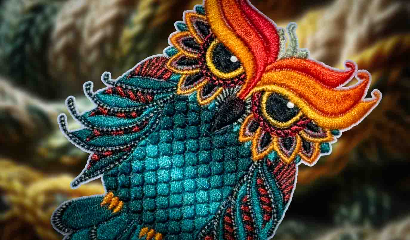 Colorful embroidered owl design – vibrant stitching showcasing intricate details for a lively and eye-catching embroidery piece using Coloreel technology.