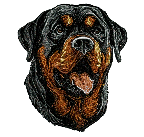 Realistic Rottweiler embroidered patch – custom dog pet portrait embroidery by Pro Digitizing.