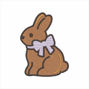 Chocolate Easter bunny embroidery design with bow, digital machine embroidery file.