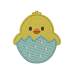 Baby chick peeking out of cracked pastel egg embroidery design.